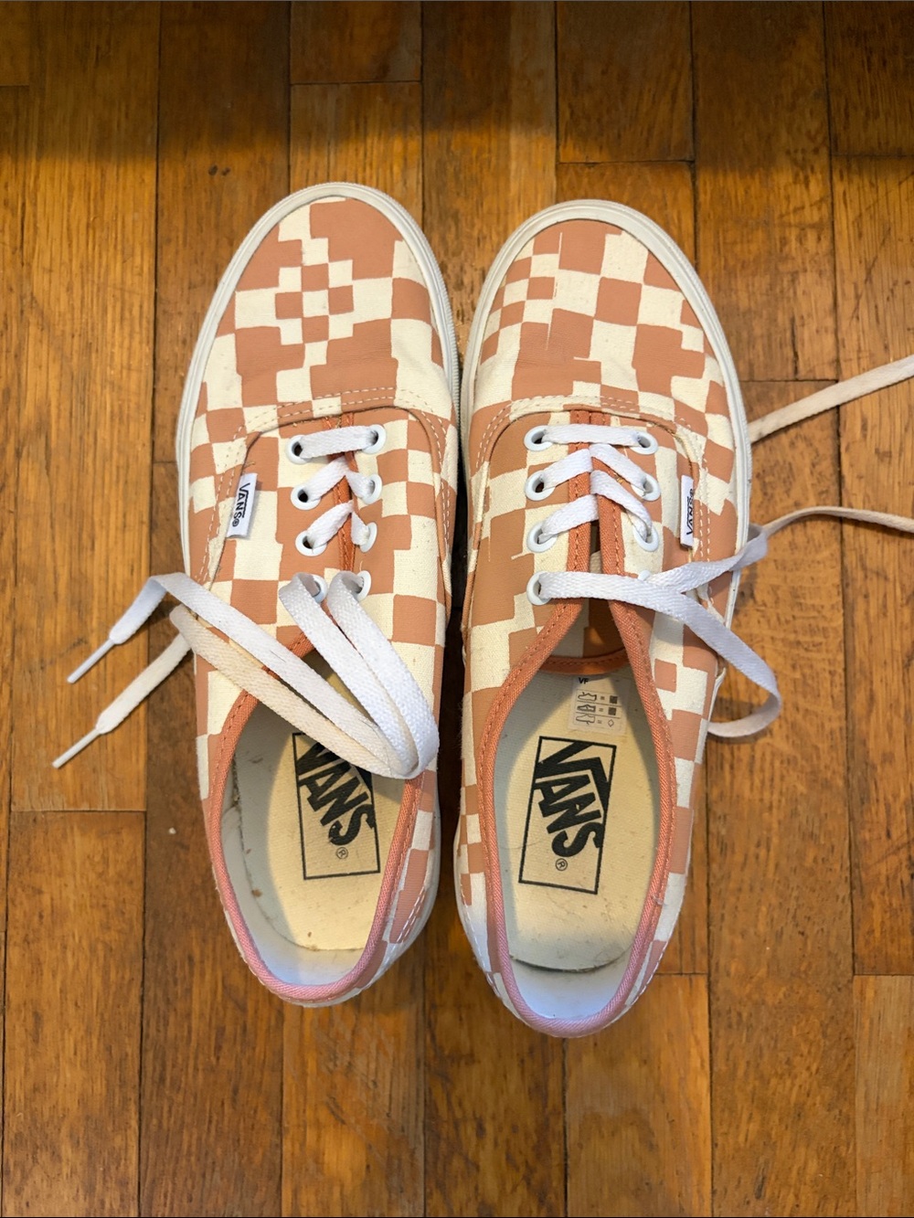 Vans Checkerboard Low Top Platform Sneakers - Peach & Cream